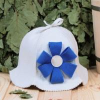 Шапка для бани и сауны женская 'Кокетка' бело-синяя, 100% шерсть