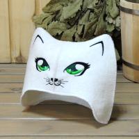 Шапка для бани и сауны женская Кошечка 3D, полушерсть от фабрики RUШER