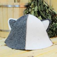 Шапка для бани и сауны женская Кошка с ушками, полушерсть от фабрики RUШER