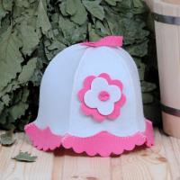 Шапка для бани и сауны женская 'Красотка' бело-розовая, экофетр