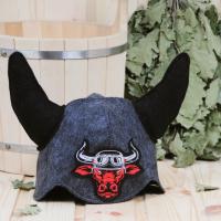 Шапка для бани и сауны мужская 'Шлем викинга Бык-байкер', экофетр