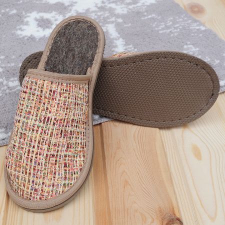 Тапочки войлочные женские Бурундук закрытые 'Гобелен Кантри' бежевые, полушерсть в Новосибирске