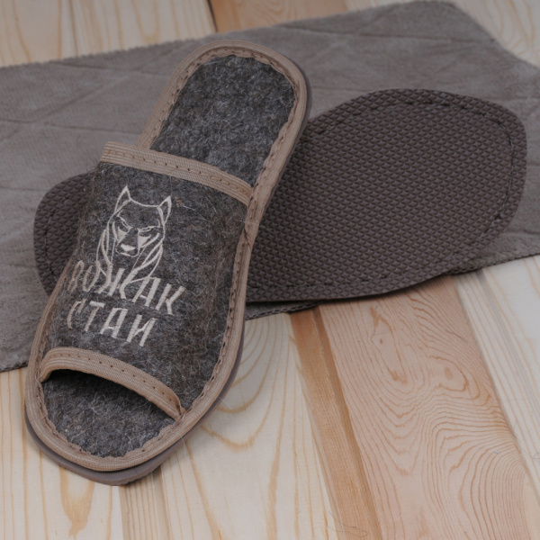 Тапочки войлочные мужские БУРУНДУК  открытые 'Вожак стаи', 100% шерсть в Новосибирске