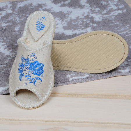 Тапочки войлочные женские Бурундук открытые 'ГЖЕЛЬ', 100% шерсть в Новосибирске