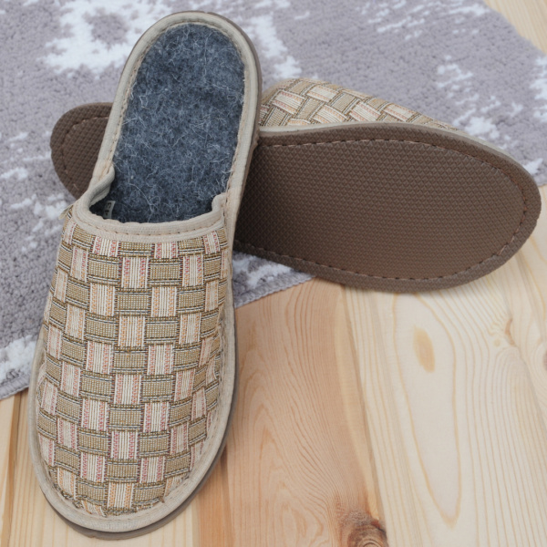 Тапочки войлочные мужские БУРУНДУК закрытые 'Гобелен' бежевые, полушерсть в Новосибирске