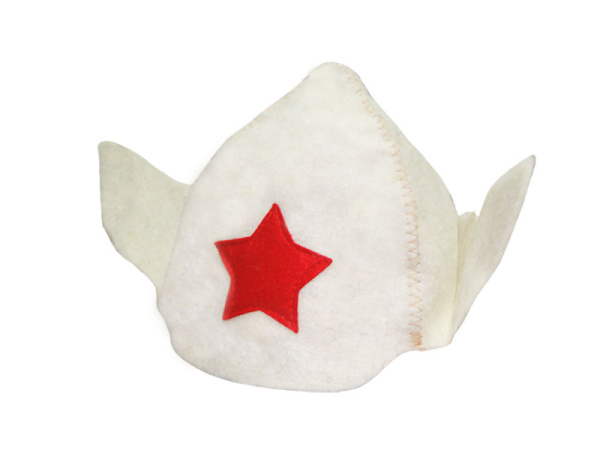 Шапка для бани и сауны мужская Буденовка белая 